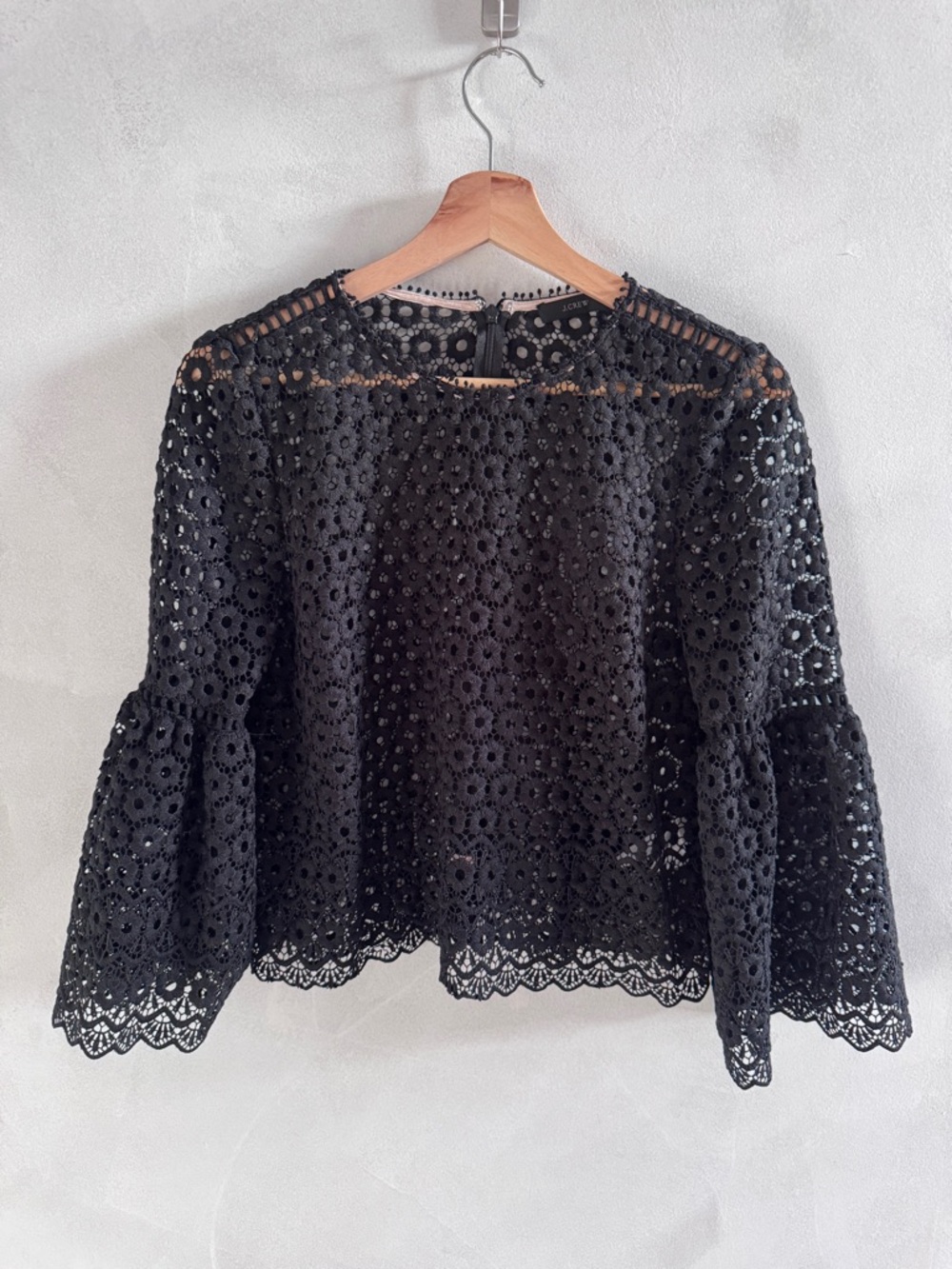 J. Crew -  Black Eyelet Bell-Sleeve Blouse - S/M